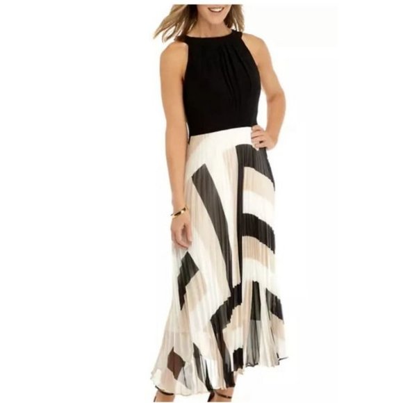 Sandra Darren Maxi Dress 14 Block Pleat Stretch Career Church NWT $98 - Picture 1 of 6